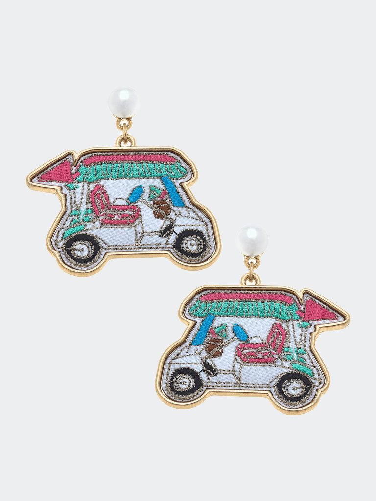 Stuck On You Golf Cart Patch Earrings - Pink/Green