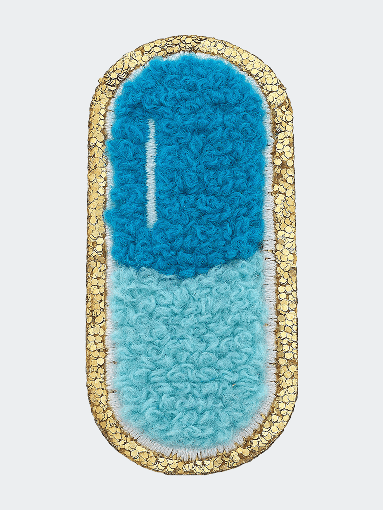 Stuck On You Large Chenille Glitter Chill Pill Patch - Blue