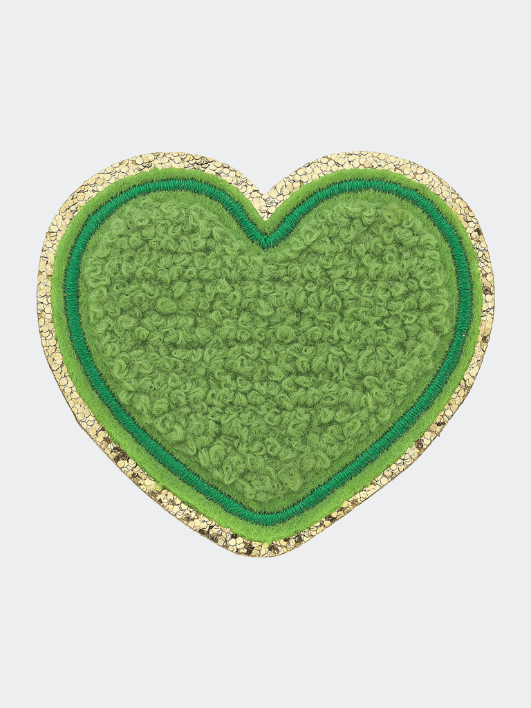 Stuck On You Large Chenille Glitter Heart Patch - Green
