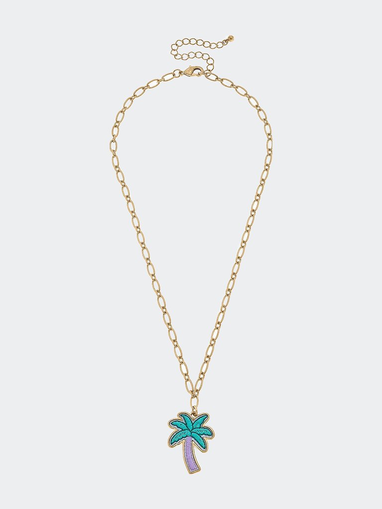 Stuck On You Palm Tree Patch Necklace - Green/Pink