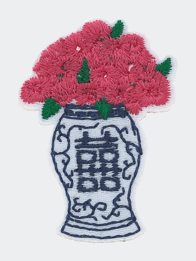 Stuck On You Small Ginger Jar With Roses Patch - Blue/Pink