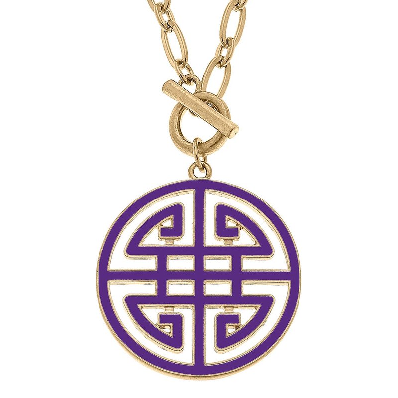 Canvas Style Tara Game Day Greek Keys Enamel Pendant Necklace In Purple