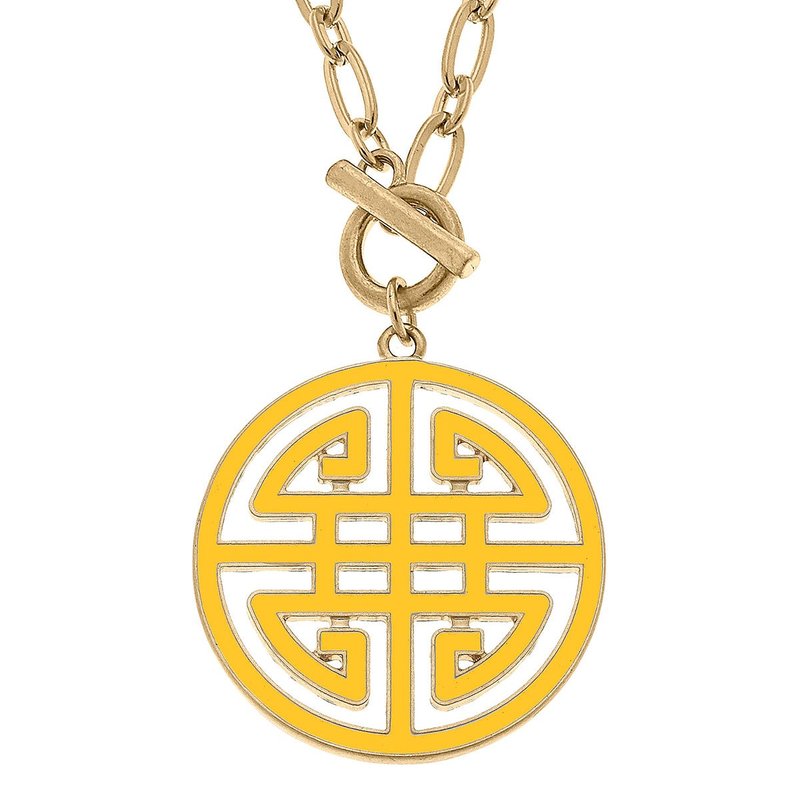 Canvas Style Tara Game Day Greek Keys Enamel Pendant Necklace In Yellow
