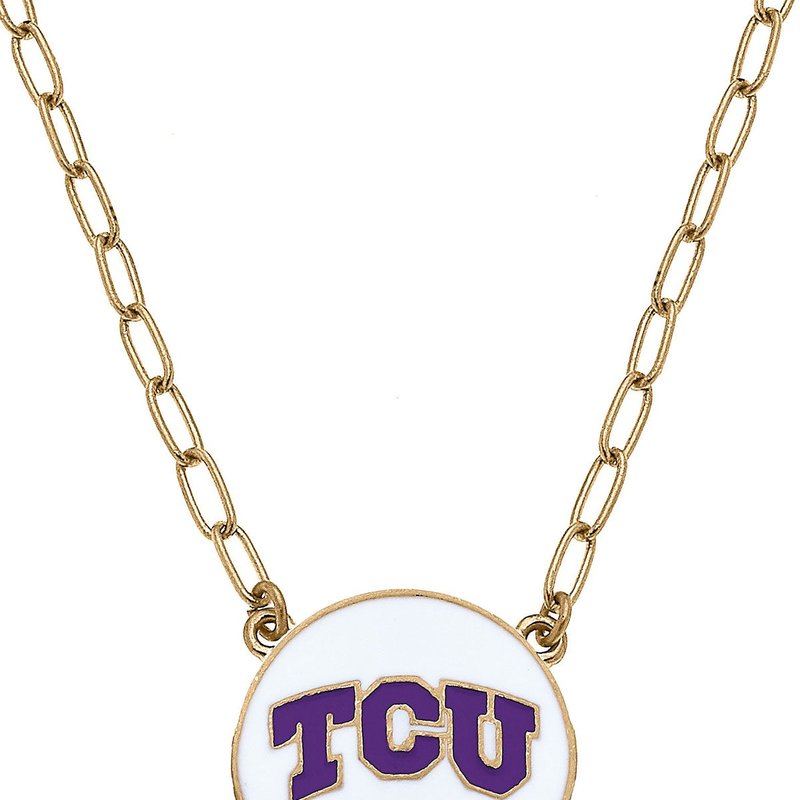 Canvas Style Tcu Horned Frogs Enamel Disc Pendant Necklace In White
