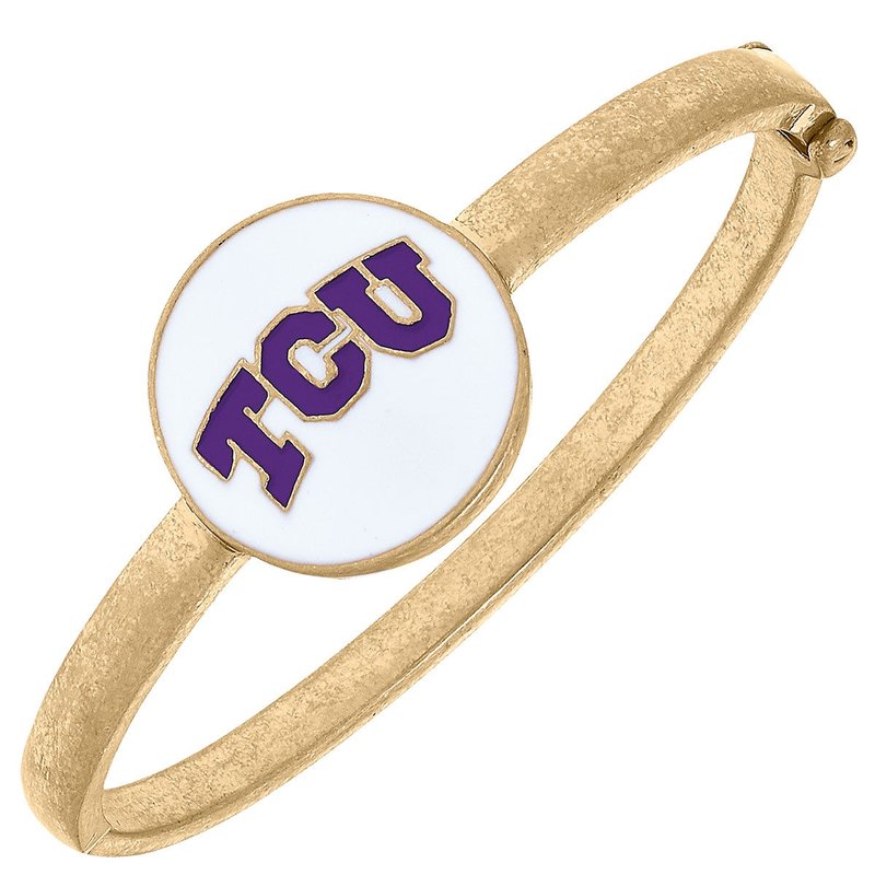 Canvas Style Tcu Horned Frogs Enamel Statement Hinge Bangle In White