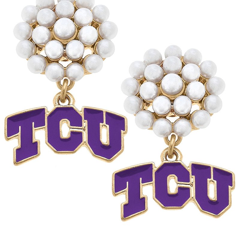 Canvas Style Tcu Horned Frogs Pearl Cluster Enamel Drop Earrings In Purple