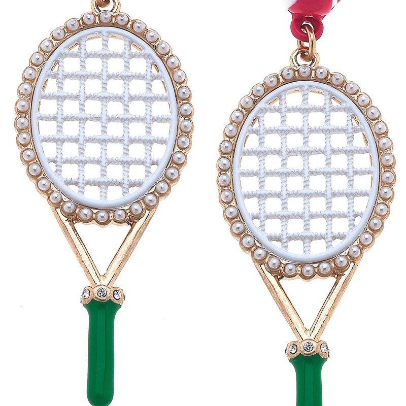 Canvas Style Teddy Enamel Tennis Racket Earrings In Green & Pink