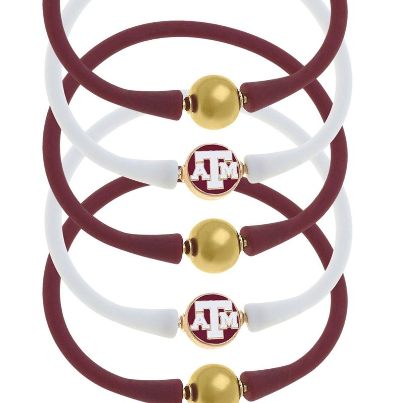Shop Canvas Style Texas A&m Aggies 24k Gold Plated Bali Bracelet Stack In Red