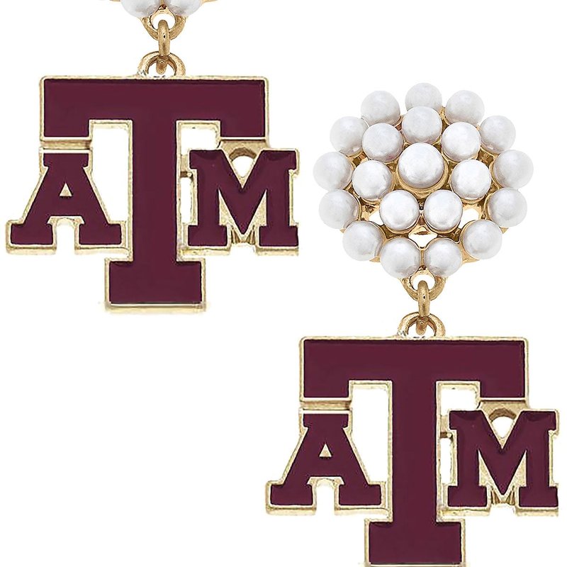 Canvas Style Texas A&m Aggies Pearl Cluster Enamel Drop Earrings In Red