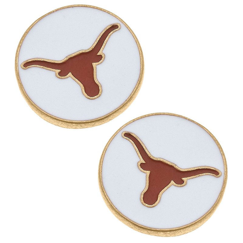 Canvas Style Texas Longhorns Enamel Disc Stud Earrings In White