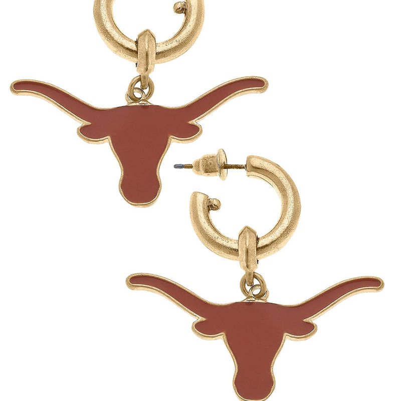 Canvas Style Texas Longhorns Enamel Drop Hoop Earrings In Orange