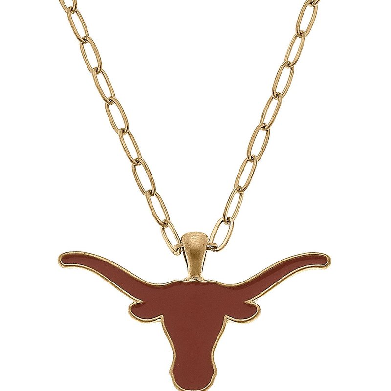 Canvas Style Texas Longhorns Enamel Pendant Necklace In Orange