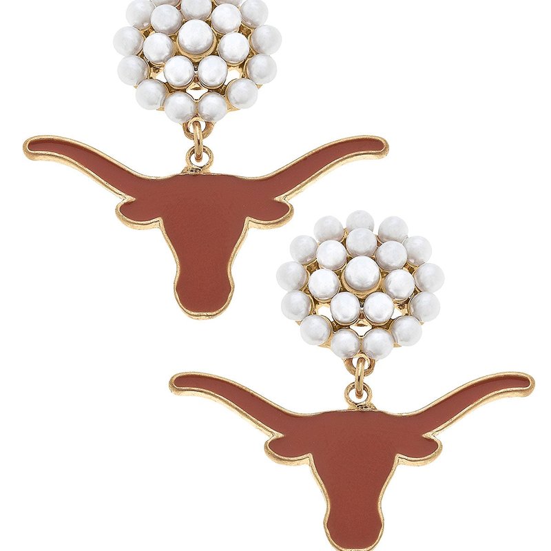 Canvas Style Texas Longhorns Pearl Cluster Enamel Drop Earrings In Brown