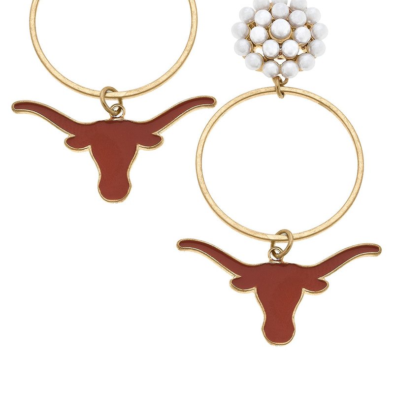 Canvas Style Texas Longhorns Pearl Cluster Enamel Hoop Earrings In Orange