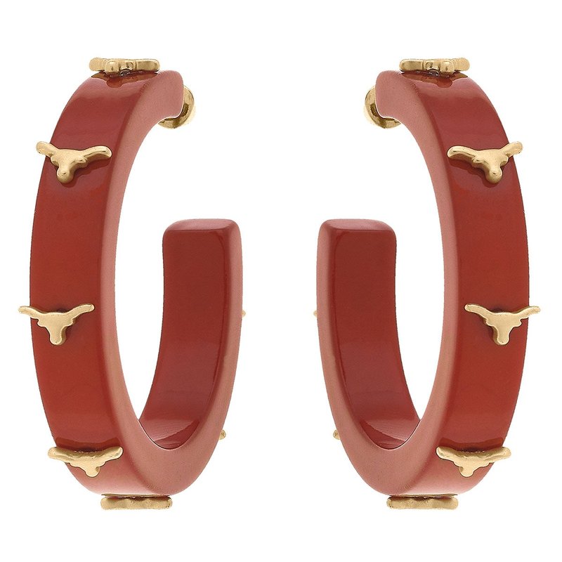 Canvas Style Texas Longhorns Resin Logo Hoop Earrings In Red
