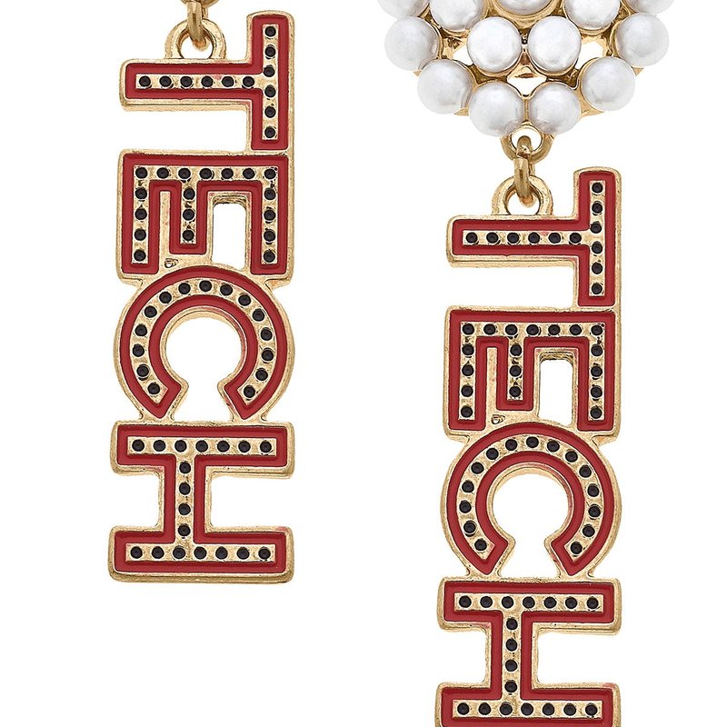Canvas Style Texas Tech Red Raiders Pearl Cluster Dotted Enamel Drop Earrings