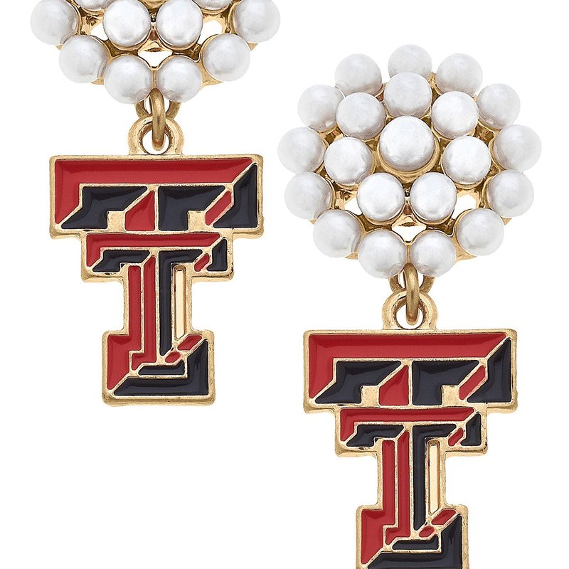 Canvas Style Texas Tech Red Raiders Pearl Cluster Enamel Drop Earrings