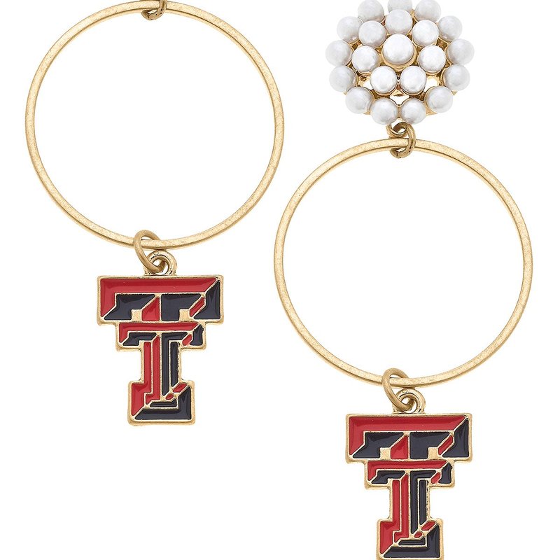 Canvas Style Texas Tech Red Raiders Pearl Cluster Enamel Hoop Earrings