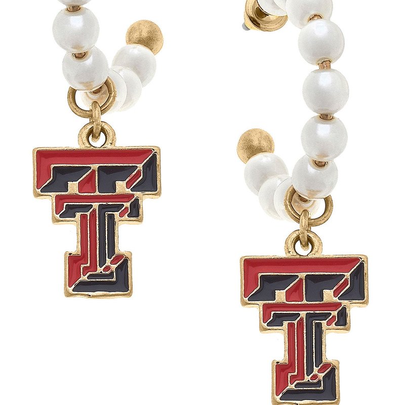 Canvas Style Texas Tech Red Raiders Pearl Hoop Enamel Drop Earrings