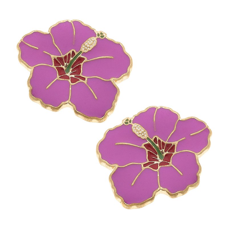 Canvas Style Thelovelyflamingo Enamel Hibiscus Stud Earring In Purple