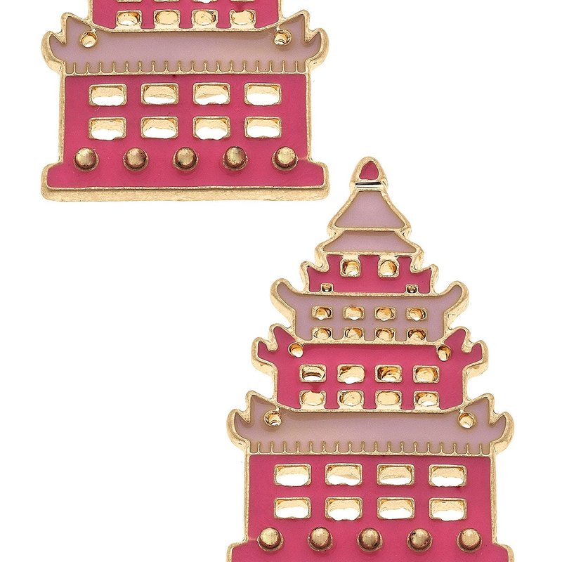 Canvas Style Tiffany Enamel Pagoda Stud Earrings In Pink