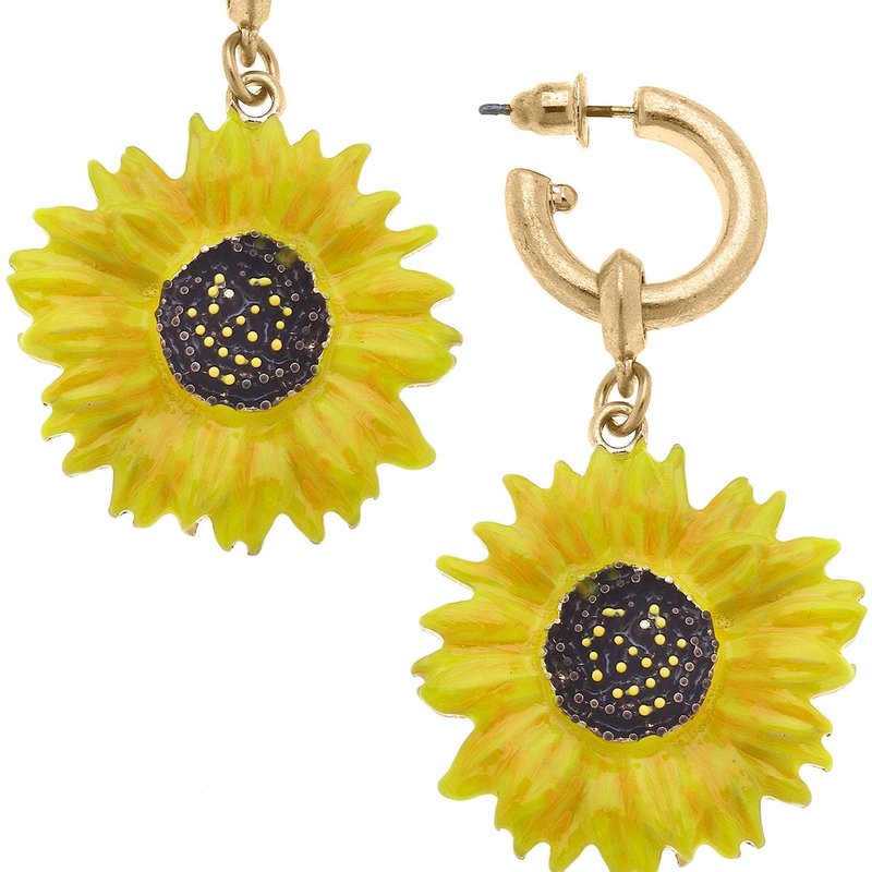Canvas Style Tillie Sunflower Enamel Earrings In Yellow