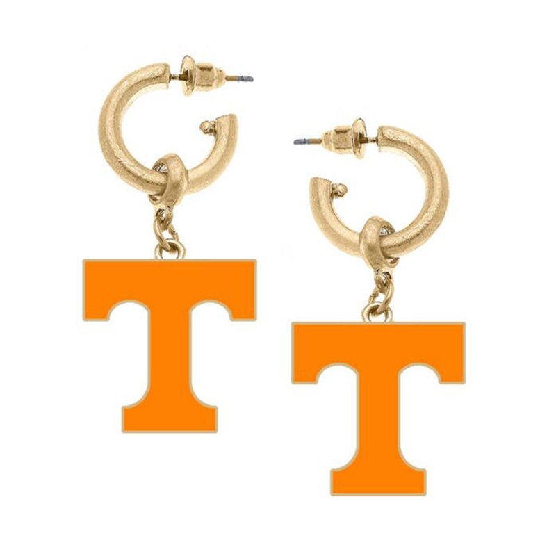Canvas Style University Of Tennessee Logo Enamel Drop Hoop Earrings In Orange