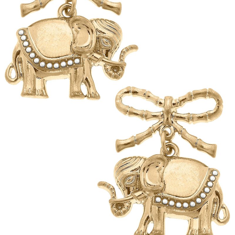 Canvas Style Vega Pearl-studded Elephant & Bow Drop Earrings In Gold
