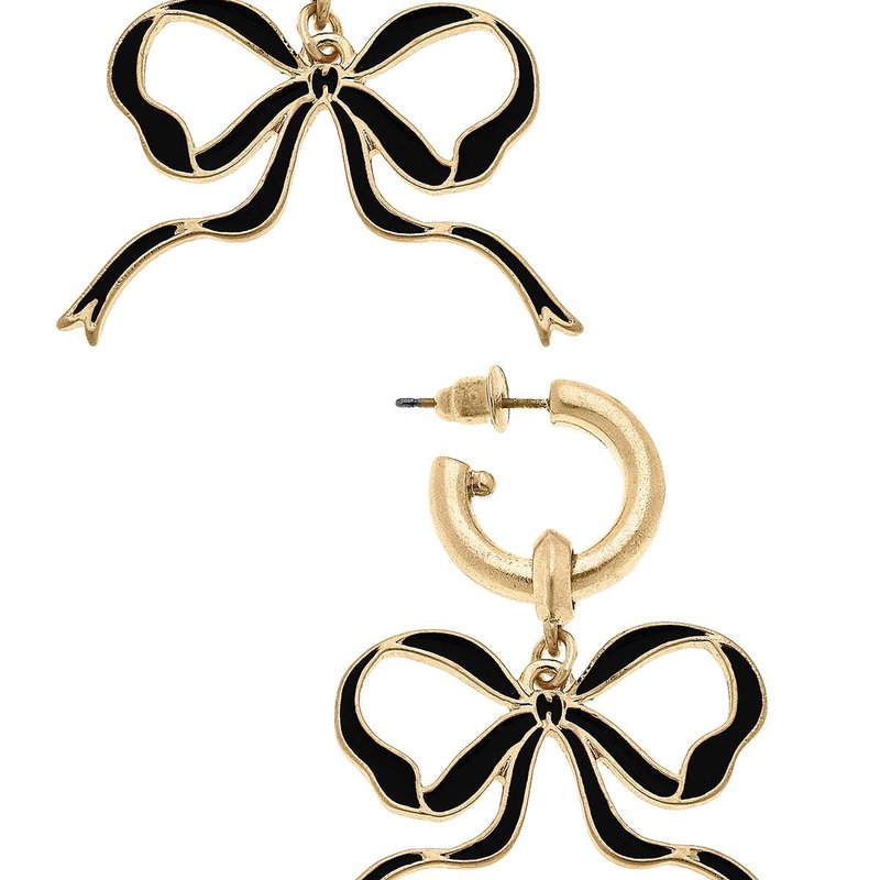 Canvas Style Veronica Game Day Bow Enamel Earrings In Black