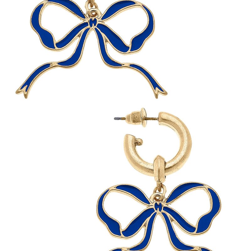 Canvas Style Veronica Game Day Bow Enamel Earrings In Blue