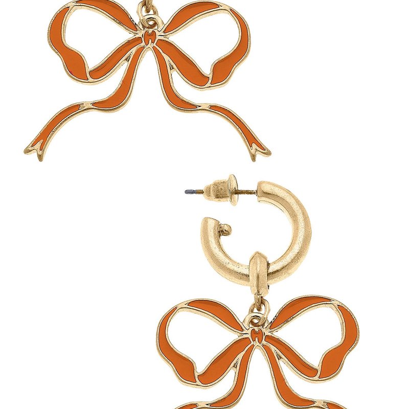 Canvas Style Veronica Game Day Bow Enamel Earrings In Burnt Orange