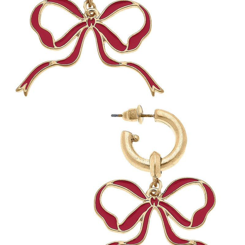 Canvas Style Veronica Game Day Bow Enamel Earrings In Crimson In Red