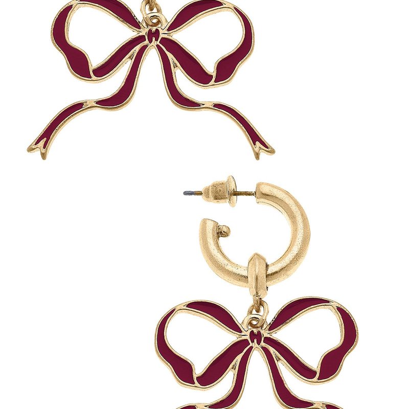 Canvas Style Veronica Game Day Bow Enamel Earrings In Maroon In Red