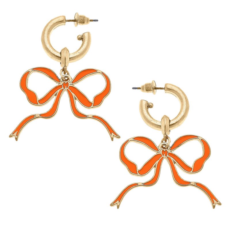 Canvas Style Veronica Game Day Bow Enamel Earrings In Orange