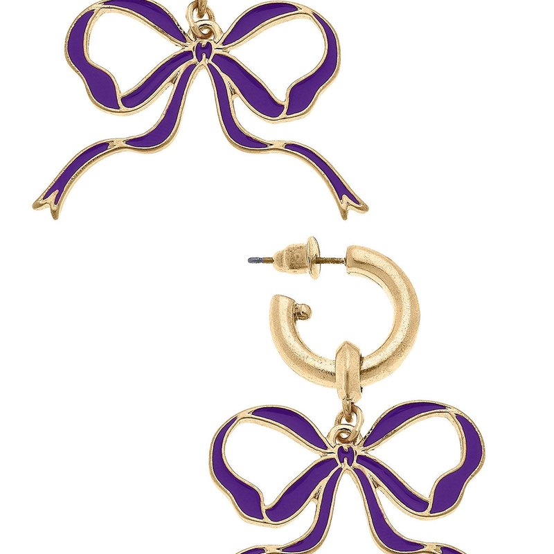 Canvas Style Veronica Game Day Bow Enamel Earrings In Purple