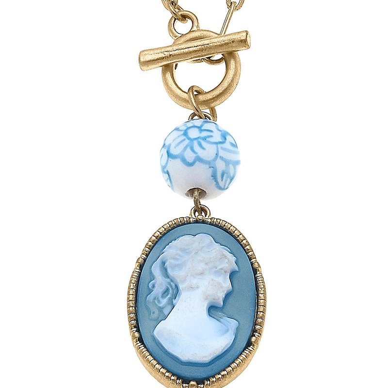 Canvas Style Vesper Cameo Pendant T-bar Necklace In Wedgwood Blue