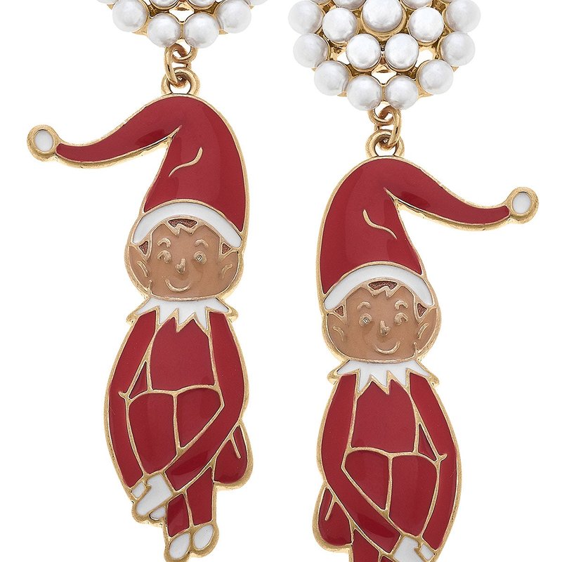 Canvas Style Vintage Elf Enamel Earrings In Red