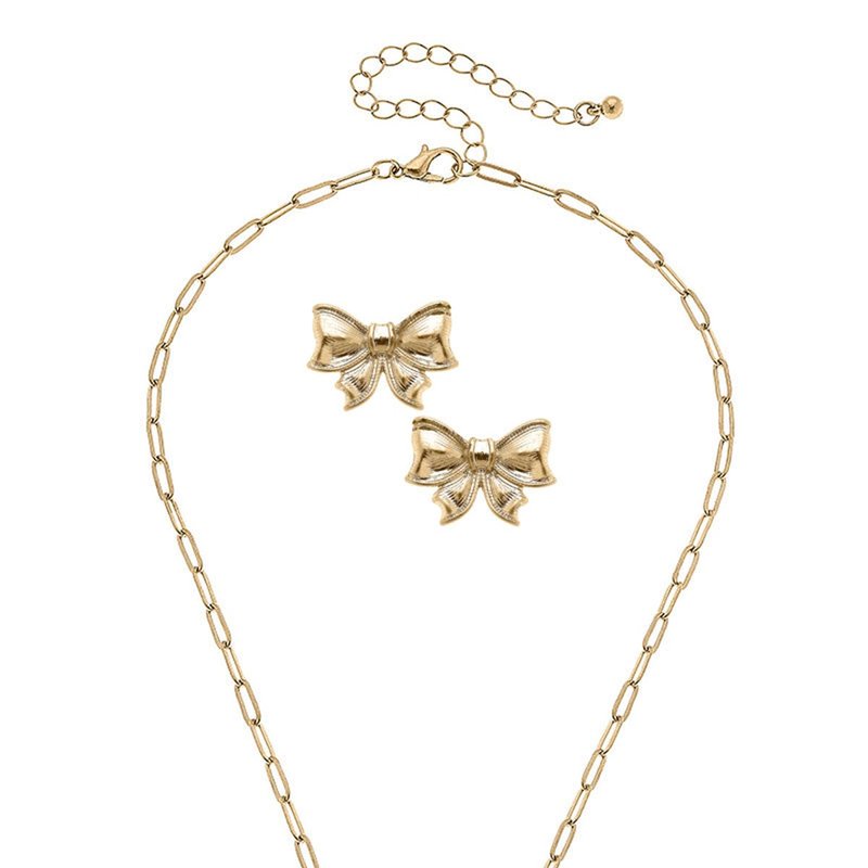 Canvas Style Waverly Bow Earring And Pendant Necklace Set In Gold