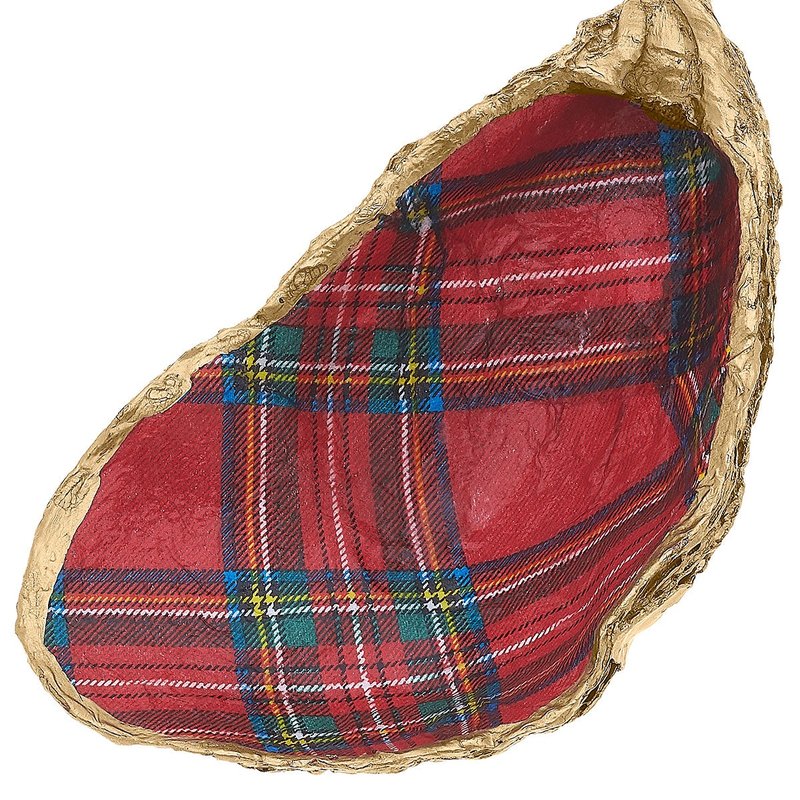 Canvas Style Wrenley Tartan Decoupage Oyster Ring Dish In Red