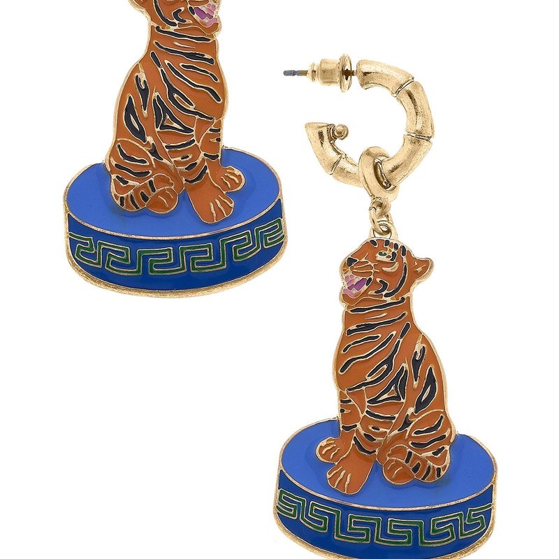 Shop Canvas Style Zion Enamel Tiger Earrings In Orange