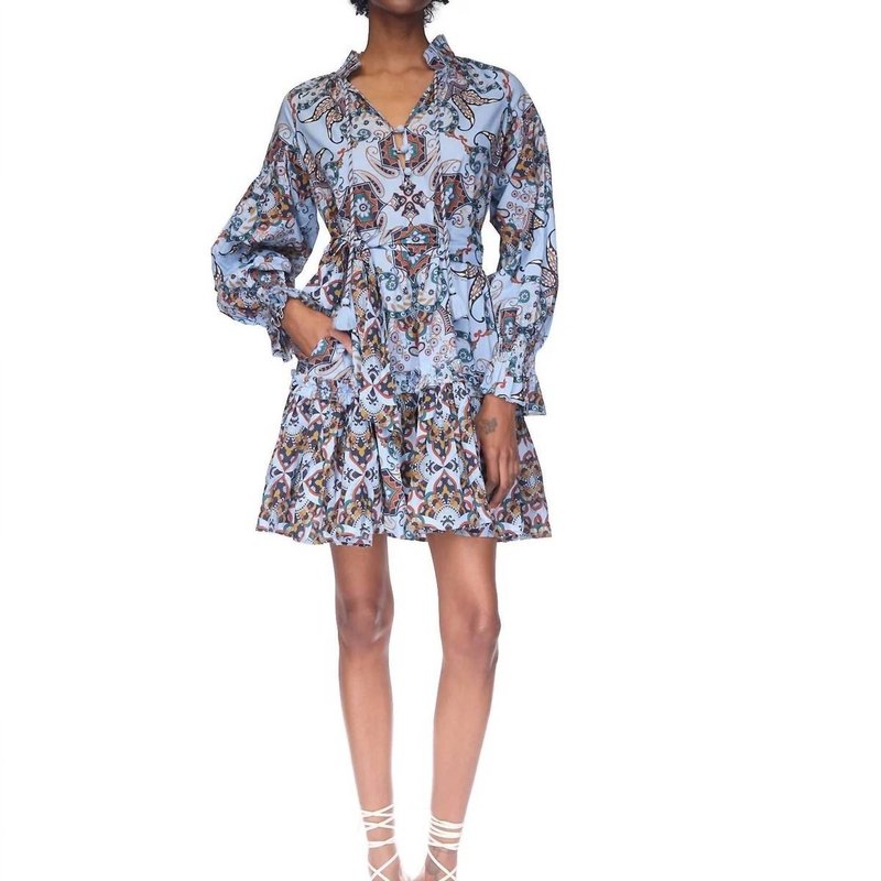 Cara Cara Poppy Belted Printed Cotton-voile Mini Dress In Blue