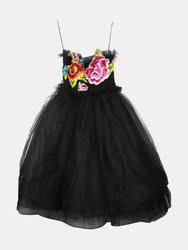 Carolina Herrera Women's Black Multi Embroidered A-Line Dress - 4 - Black Multi