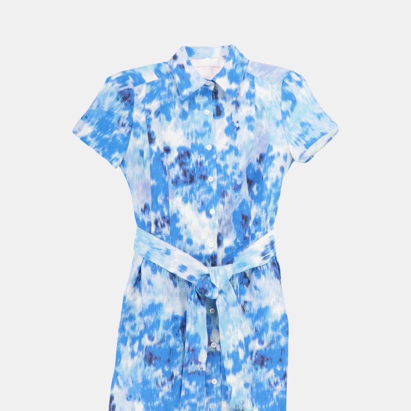 Shop Carolina Herrera Women's Blue Multi Short Sleeve Collared Dress