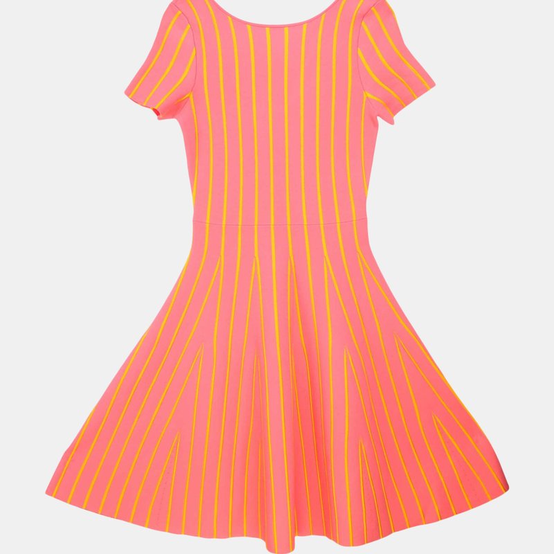 Shop Carolina Herrera Women's Coral Multi Bateau Neck Short Sleeve Fit And Flare Dress In Pink