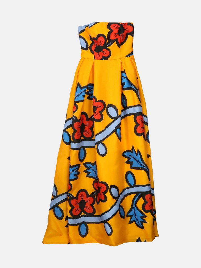 Carolina Herrera Women's Marigold Multi Strapless A-Line Gown Dress - 6 - Marigold Multi