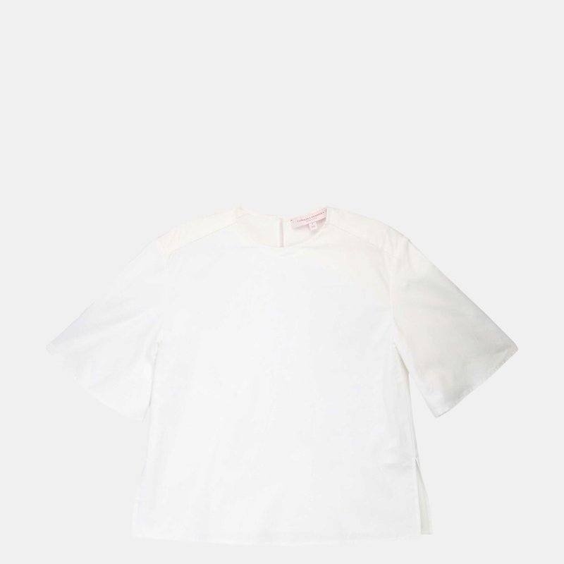 Shop Carolina Herrera Women's White Wide Pleat Sleeve Crewneck T-shirt Shirt