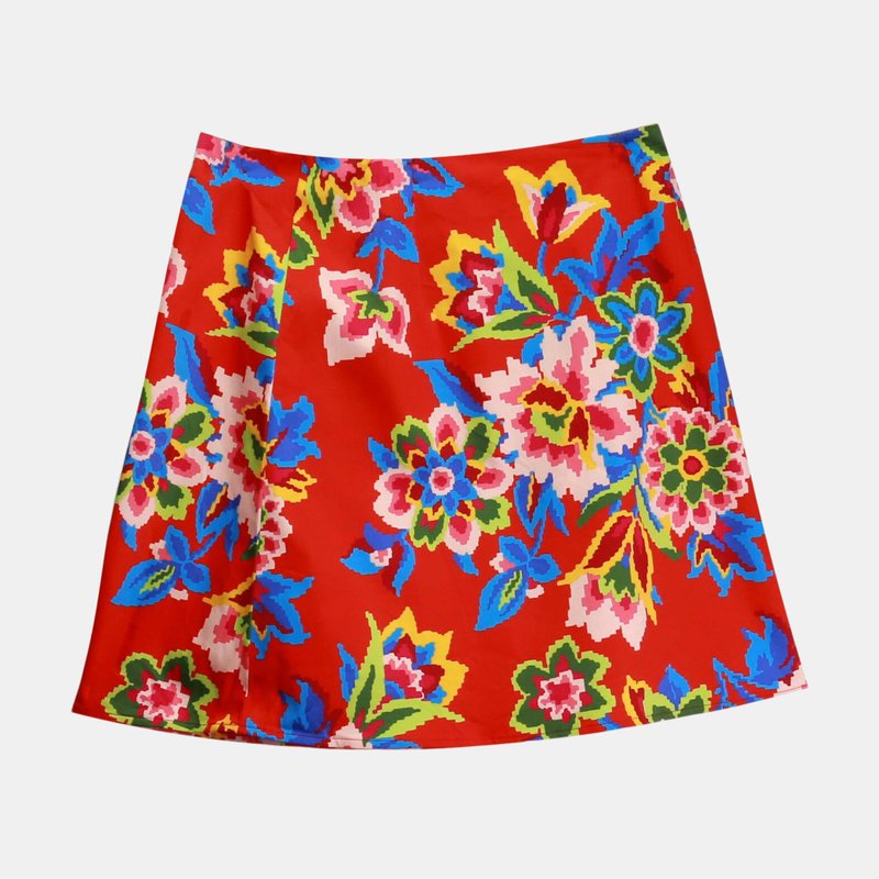 Carolina Herrera Women's Chili Red Multi Digital Flowers Mini Skirt