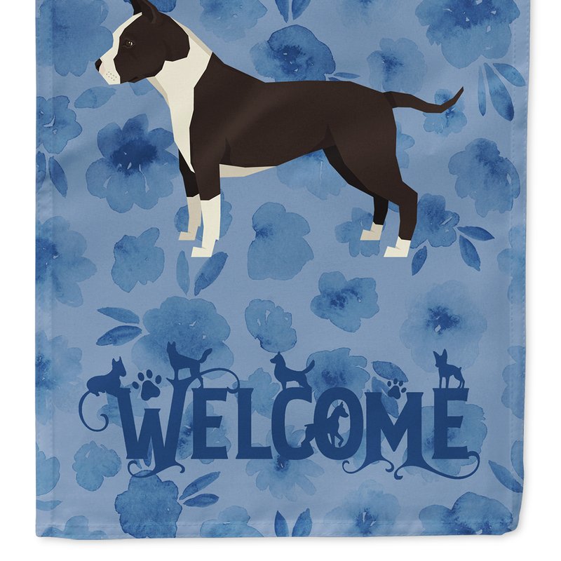 Caroline's Treasures 11 X 15 1/2 In. Polyester American Staffordshire Terrier Welcome Garden Flag 2-sided 2-ply In Blue