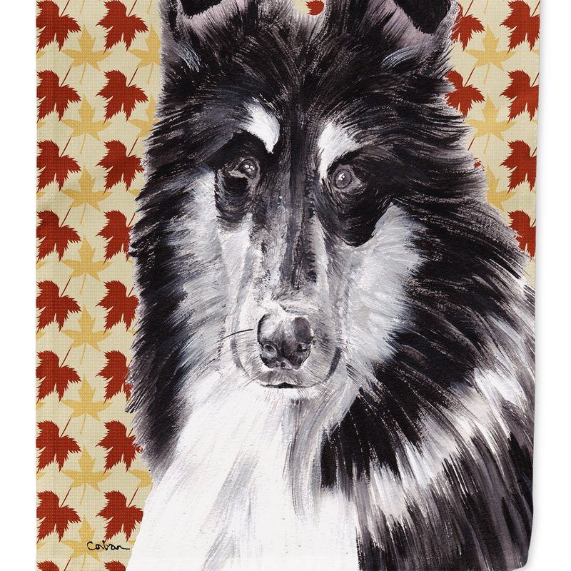 Caroline's Treasures 11 X 15 1/2 In. Polyester Black And White Collie Fall Leaves Garden Flag 2-sided 2-ply
