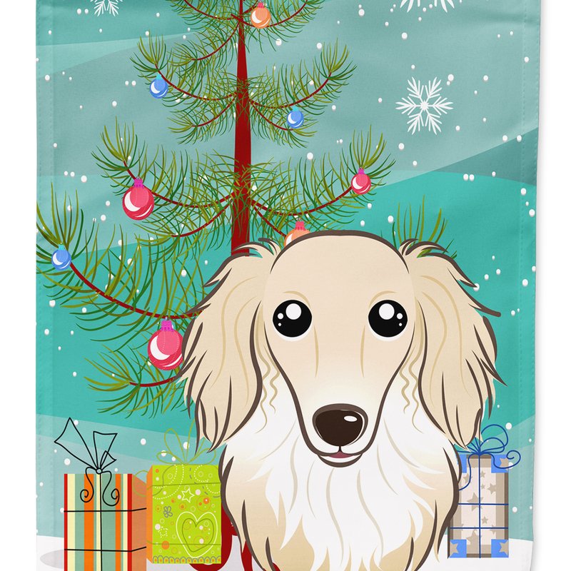 Caroline's Treasures 11 X 15 1/2 In. Polyester Christmas Tree And Longhair Creme Dachshund Garden Flag 2-sided 2-ply